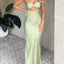 Simple Mermaid Sleeveless Long Sage Satin Bridesmaid Dresses Online, OT565