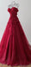 Elegant Sweetheart A-line Applique Tulle Buegundy Evening Prom Dresses Online, OT156