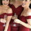 Burgundy Mermaid Off the Shoulder V-neck Jersey Long Bridesmaid Dresses Online, OT520