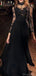 Elegant Long Sleeves A-line High Neck Black Evening Prom Dresses Online, OT152