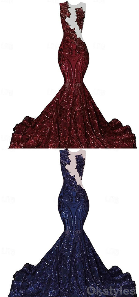 Elegant Sleeveless Mermaid Applique Royal Blue Evening Prom Dresses Online, OT149