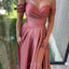 Elegant Off the Shoulder A-line Side Slit Burnt Orange Bridesmaid Dresses Online, OT532
