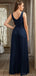 Sexy Deep V-neck A-line Side Slit Red Satin Long Bridesmaid Dresses Online, OT523
