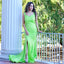 Lime Green Satin Mermaid Side Slit Long Bridesmaid Dresses Online, OT283