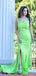 Lime Green Satin Mermaid Side Slit Long Bridesmaid Dresses Online, OT283