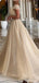 Elegant Off the Shoulder A-line Tulle Champagne Evening Prom Dresses Online, OT136