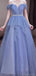 Sparkly Straps Off the Shoulder A-line Tulle Lilac Evening Prom Dresses Online, OT134