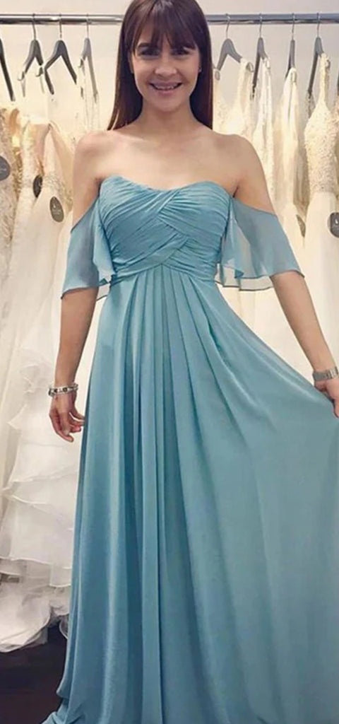 Elegant Off Shoulder Sweetheart A-line Chiffon Long Bridesmaid Dresses Online, OT591