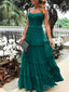 Elegant Spaghetti Straps A-line Tulle Emerald Long Prom Dresses Online, OT240