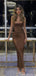 Sexy Mermaid Sleeveless Brown Satin Bridesmaid Dresses Online, OT527