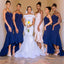 Simple Spaghetti Straps Mermaid Royal Blue Tea Length Jersey Bridesmaid Dresses Online, OT537