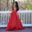 Elegant One Shoulder A-line Side Slit Red Satin Long Bridesmaid Dresses Online, OT517