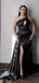 Elegant Black One Shoulder Mermaid Side Slit Bridesmaid Dresses, BG202