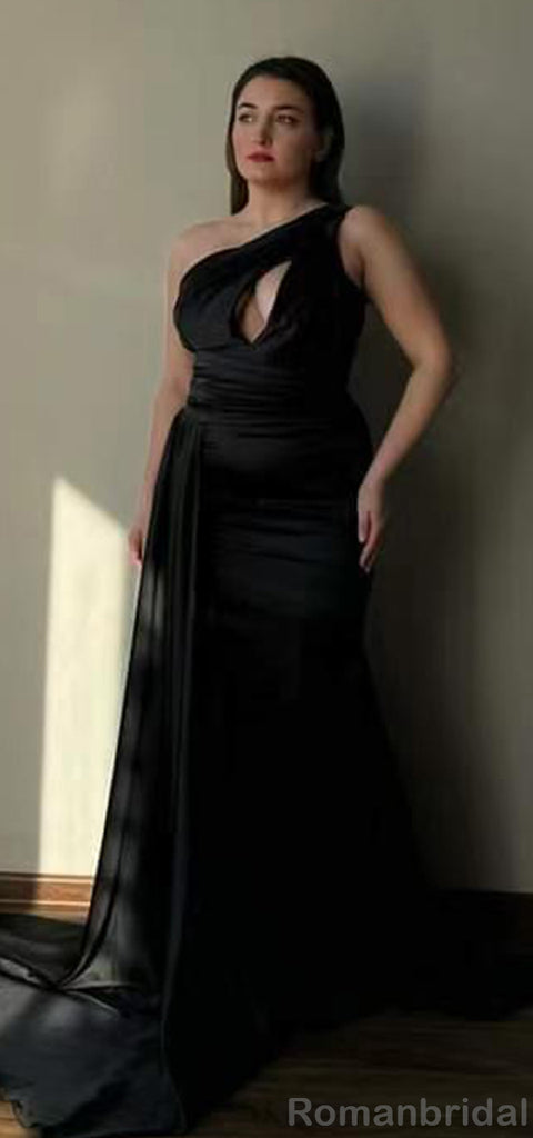 Elegant Black One Shoulder Mermaid Side Slit Bridesmaid Dresses, BG202