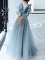 Elegant A-line Straps Off the Shoulder Long Tulle Evening Prom Dresses Online, OT145