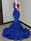 Elegant Sleeveless Mermaid Applique Royal Blue Evening Prom Dresses Online, OT149