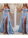 Elegant Off the Shoulder Mermaid Side Slit Sky Blue Evening Prom Dresses Online, OT150