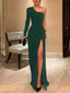 Simple One Shoulder Mermaid Long Sleeve Side Slit Evening Prom Dresses Online, OT157