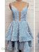 Sequin A-Line V-Neck Short Homecoming Dresses, OT458