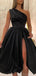 Simple One Shoulder Sleeveless Tea Length Royal Blue Long Prom Dresses, OT249