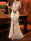 Elegant V-neck Mermaid Sleeveless Lace Front Slit Evening Prom Dresses Online, OT138