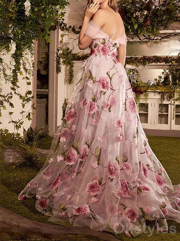 Gorgeous Off the Shoulder A-line Side Slit Evening Prom Dresses Online, OT139