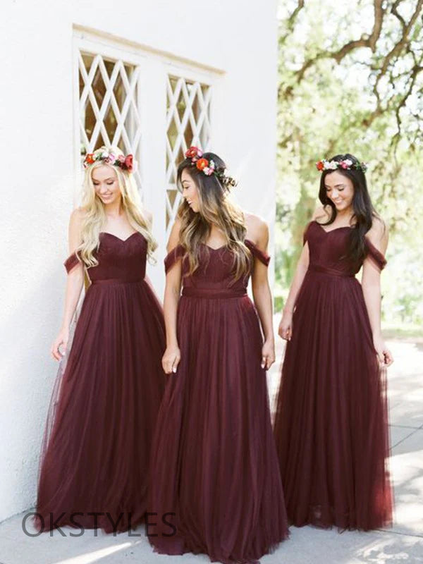 Elegant Chiffon A-Line Off-Shoulder Floor Length Bridesmaid Dresses, OT260