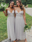 Long Gray V-neck Bridesmaid Dresses, BG080