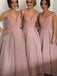Pink V-neck Long Bridesmaid Dresses, BG085