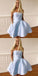 A-Line Strapless Beading Light Blue Homecoming Dresses With Pockets, HD0495