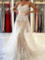 Elegant Spaghetti Straps Lace Appliqued Mermaid Wedding Dress, OL370