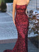 Elegant Red Sequins Spaghetti Straps Mermaid Prom Dress, OL392