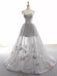 Elegant V-neck Sleeveless Tulle Gray Prom Dress, OL488