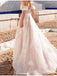 A-line Spaghetti Straps Lace Tulle Short Sleeves Prom Dress, OL520