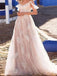 A-line Spaghetti Straps Lace Tulle Short Sleeves Prom Dress, OL520