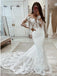 Long Sleeves Applique Mermaid Tulle Wedding Dress, WD0442