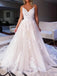 Spaghetti Straps V-neck Applique Tulle Wedding Dress, WD0443
