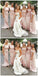 Mermaid Cheap Off-the-Shoulder Short Sleeves Simple Style Pink Bridesmaid Dress, BD0486