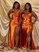 Burnt Orange Pleats Spaghetti Straps Bridesmaid Dresses, BG002