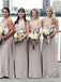 A-line Floor-length Spaghetti Straps Grey Chiffon Bridesmaid Dress with Ruffles, BD0502