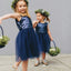 Popular A-Line Round Neck Navy Blue Flower Girl Dress with Sequins, FG0124
