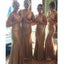 Stunning sequin rose gold bridesmaid dress,long bridesmaid dress,v-neck bridesmaid dress, BD0443
