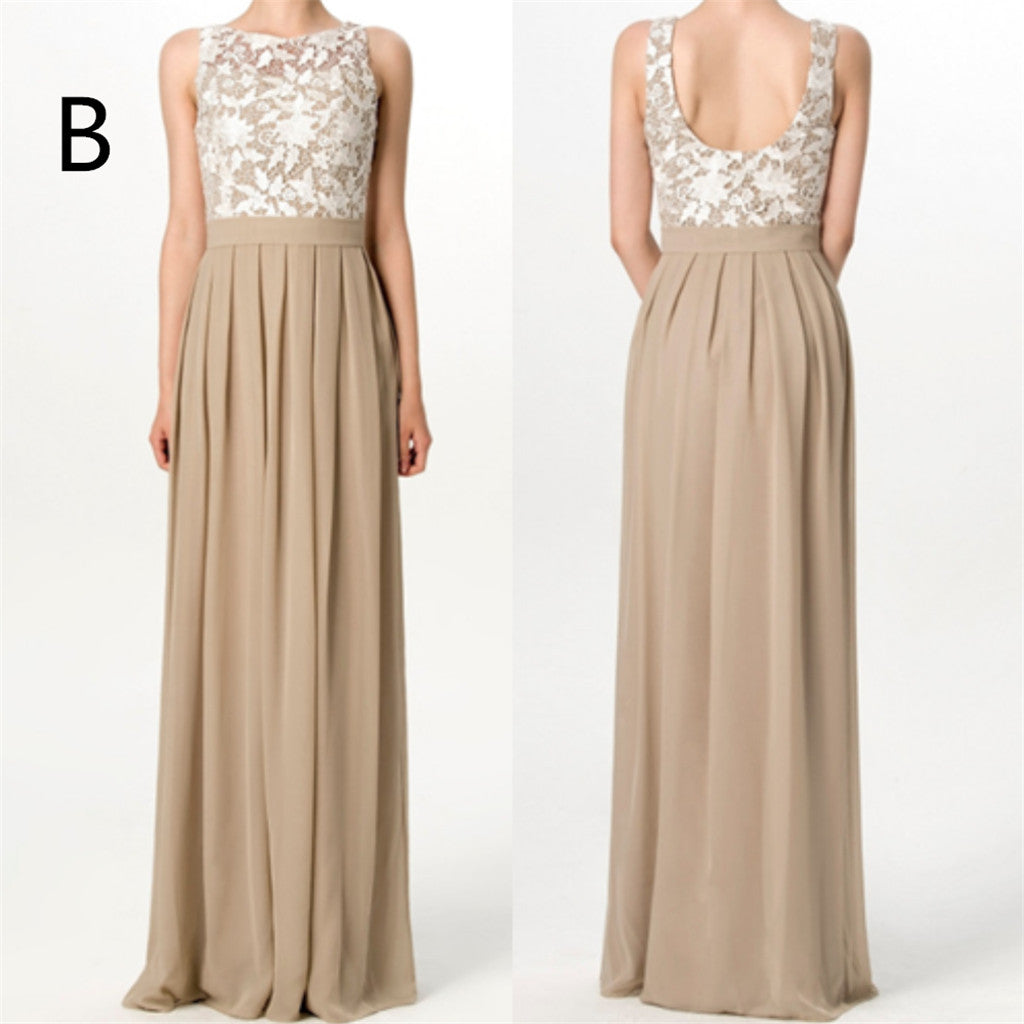 Elegant Floor-length Lace Top Sleeveless Simple Cheap Chiffon Bridesmaid dresses, BD0514
