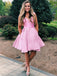 A-line V-neck Short Pleats Pink Homecoming Dresses With Pocket, HD0531