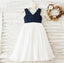 Navy Chiffon V-neck White Skirt Flower Girl Dresses, Simple Little Girl Dresses, FG081