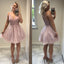 Amazing Lace Top Sleeveless V-neck Backless Tulle skirt Pink Homecoming dresses, HD0383