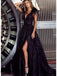 Sexy Sequin A-Line Black Floor-Length Prom Dresses, OT026