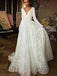 A-Line Elegant Long Sleeves V-Neck Beach Wedding Dress, WD0503