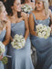Dusty Blue One Shoulder Sleeveless Long Bridesmaid Dresses, BG105