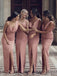 Charming V-neck Sheath Long Pink Bridesmaid Dresses, BG126